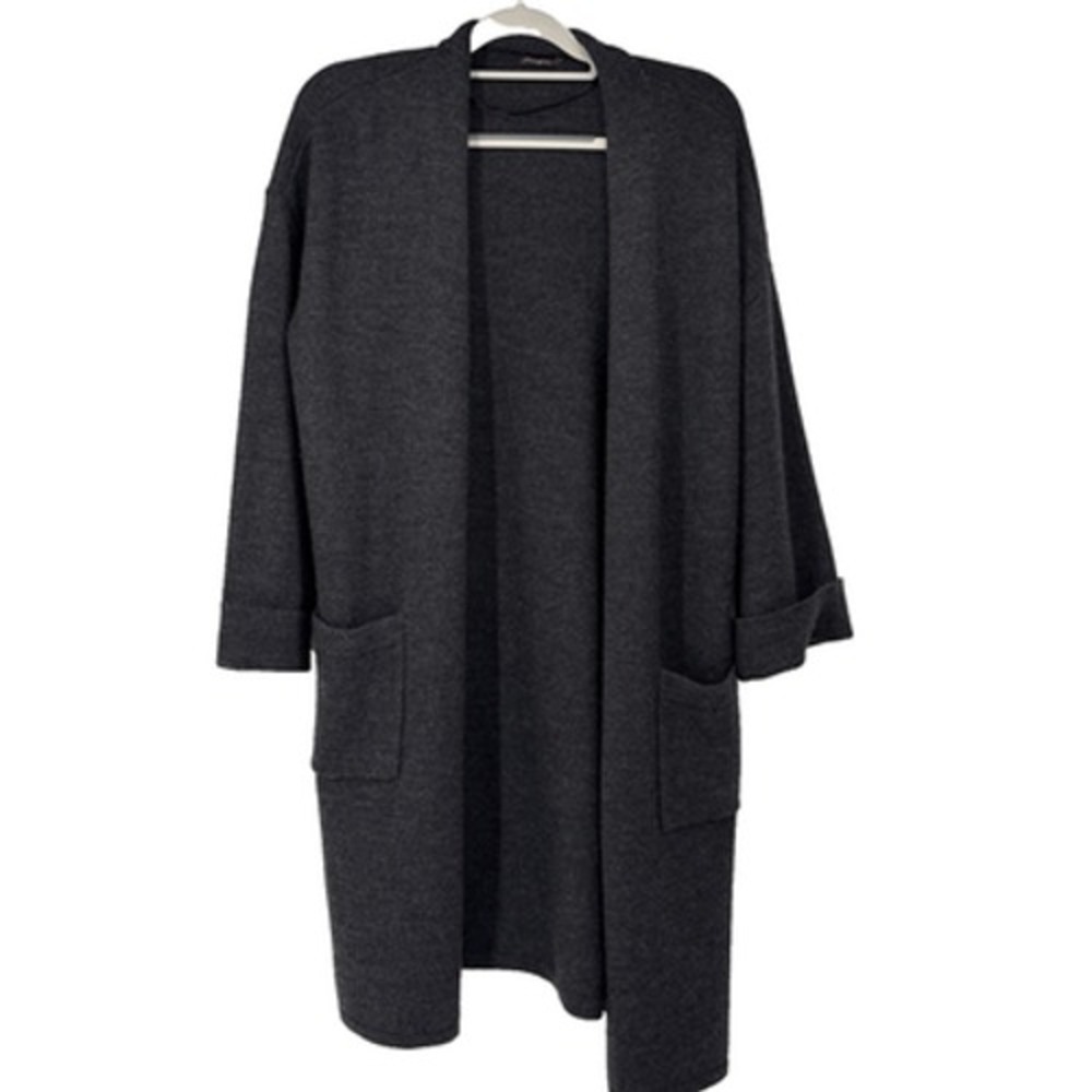 J McLaughlin Cardigan Womens Small Dark Gray Boiled Wool Sweater Duster
